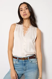 Ariella Sleeveless Lace Trim Blouse