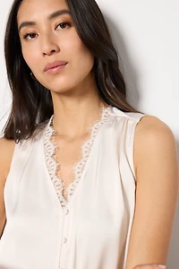 Ariella Sleeveless Lace Trim Blouse