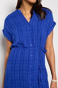 Belted Shirred Mini Dress
