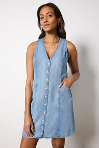 Denim Cinch Back Mini Dress