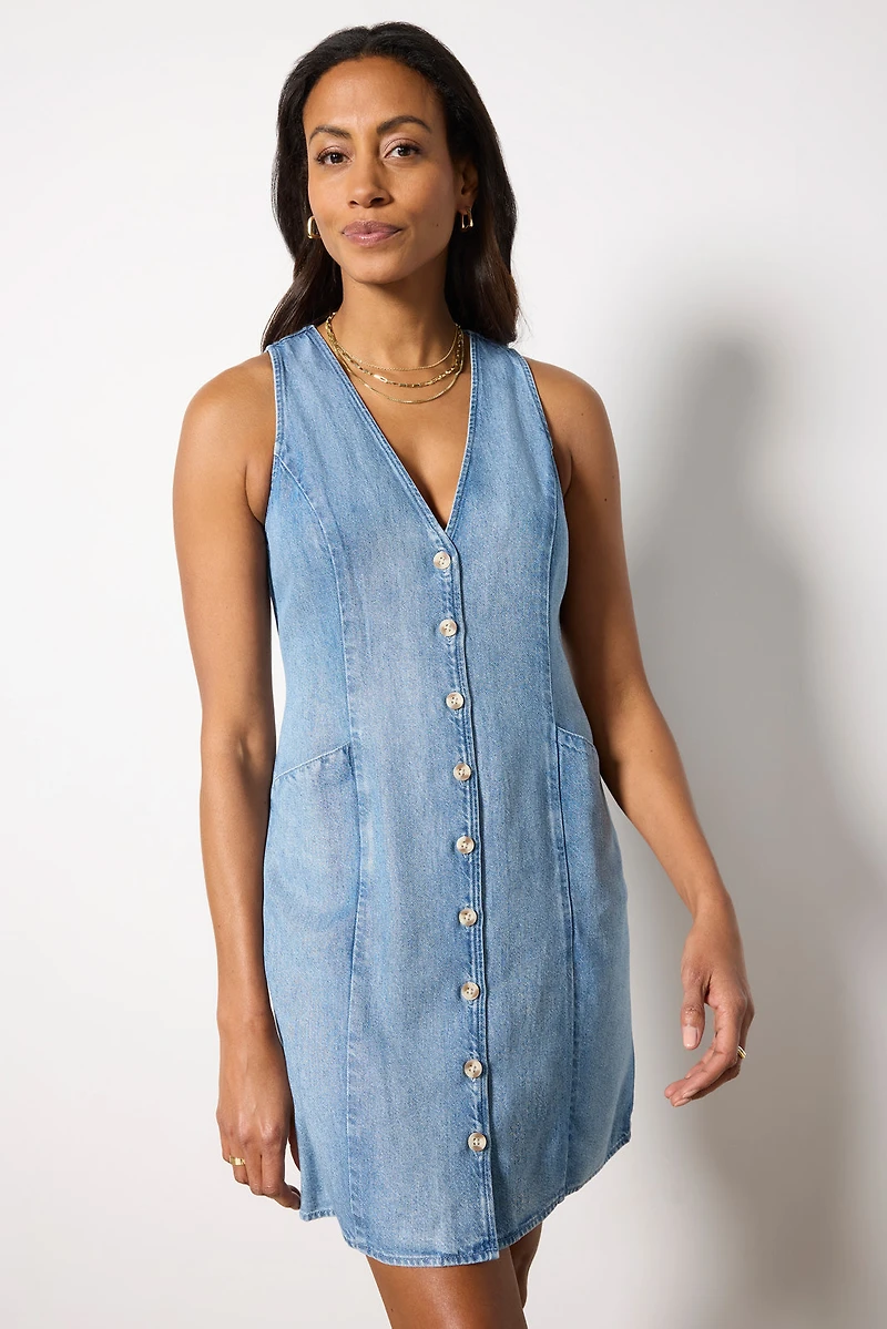 Denim Cinch Back Mini Dress