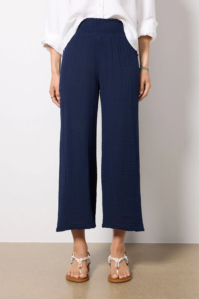 Medina Smocked Waist Cropped Pant