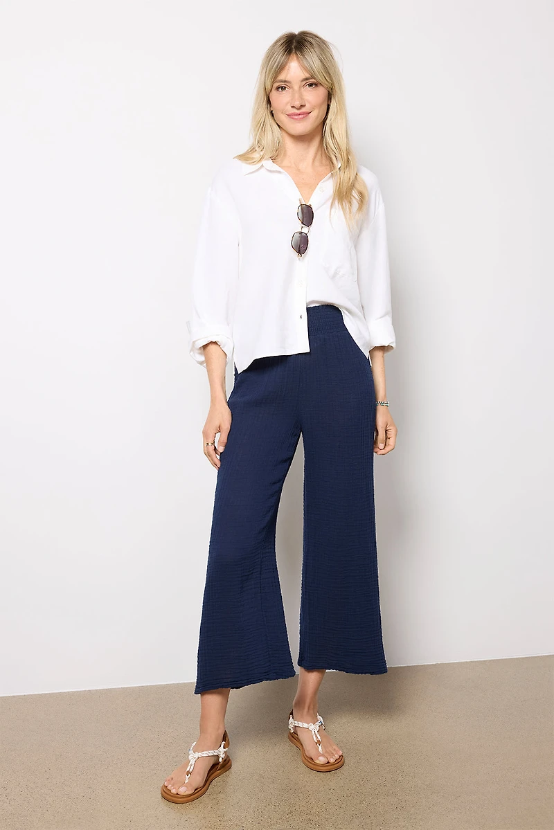 Medina Smocked Waist Cropped Pant
