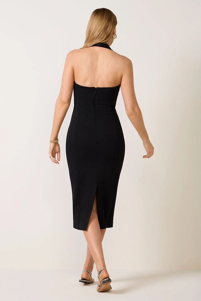 celandine linen blend smocked halter midi dress Celandine Halter Midi Dress In Black - 80% Off
