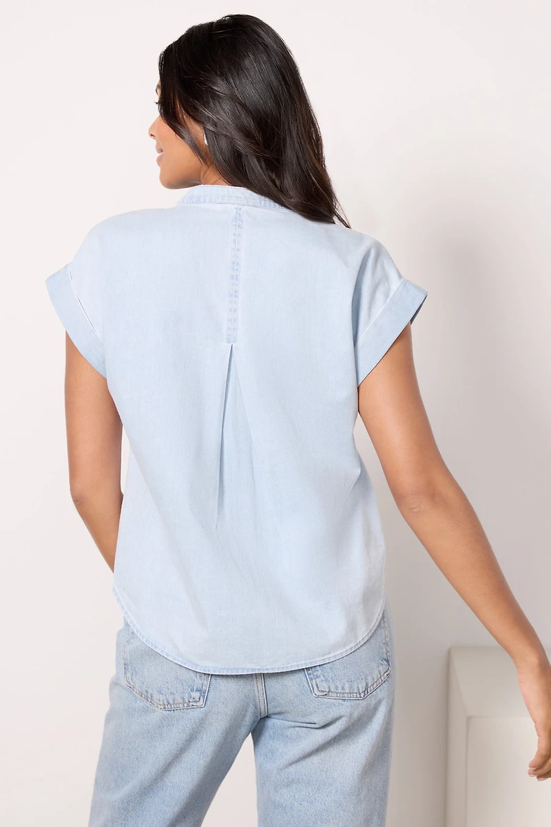 Denim Split Neck Top