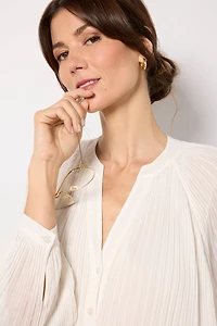 Long Sleeve Pleated Blouse