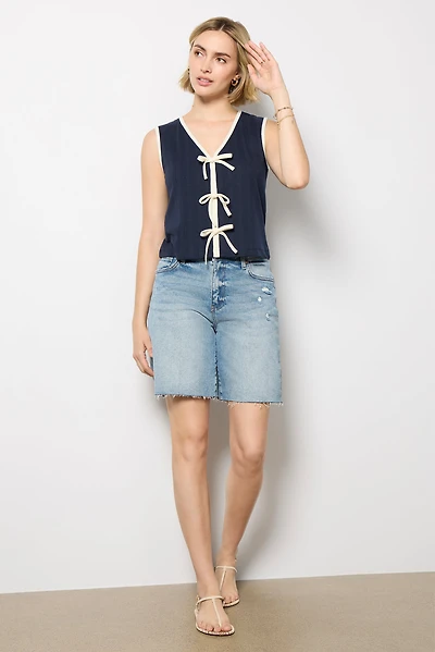 Tori Ribbed Tie Front Tank