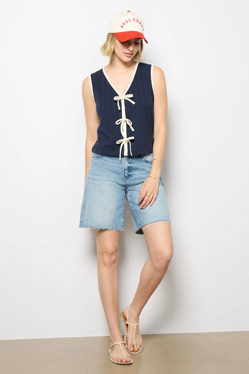 Tori Ribbed Tie Front Tank