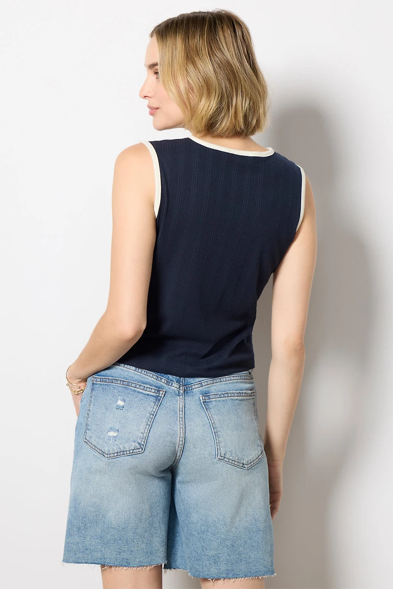 Tori Ribbed Tie Front Tank