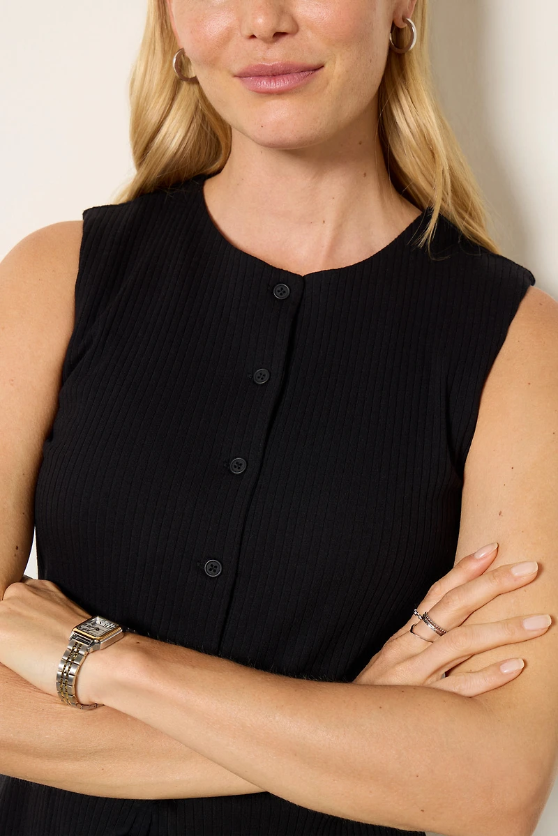 Bobbie Button Front Ribbed Vest