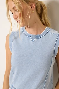 Sleeveless Knit Denim Vest