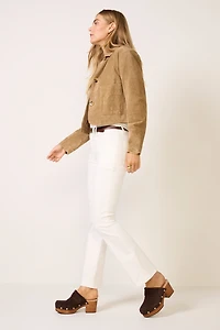 Dark Khaki Crop Suede Jacket