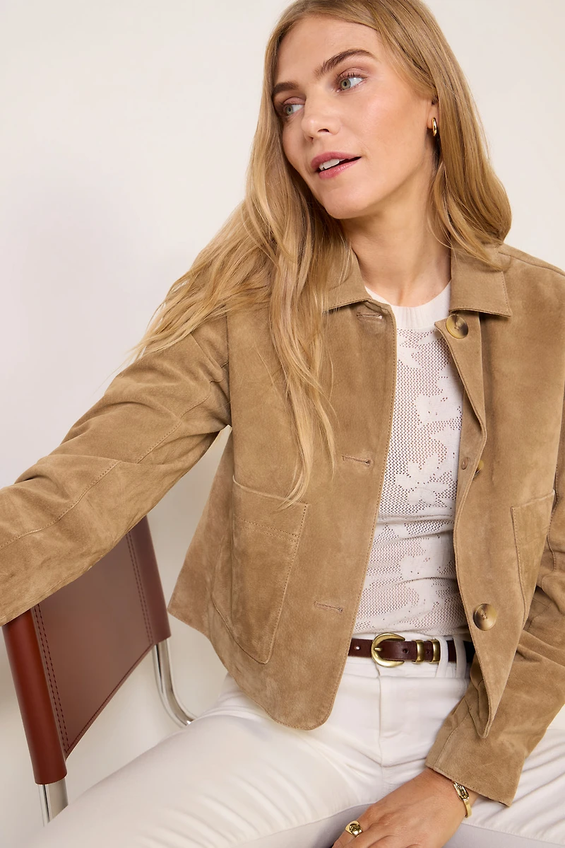 Dark Khaki Crop Suede Jacket