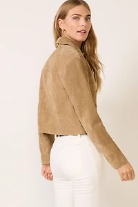 Dark Khaki Crop Suede Jacket