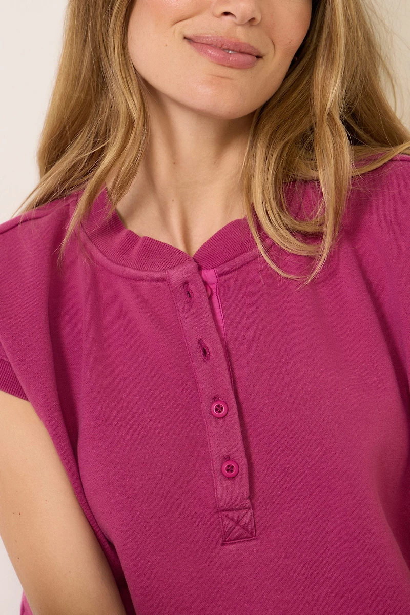Zuri Sleeveless Henley Sweatshirt