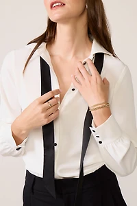 Quinn Crepe Satin Bow Shirt