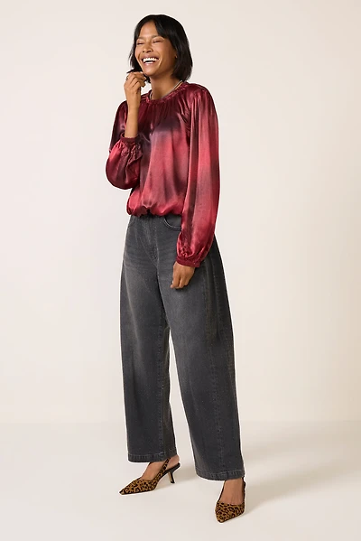 Gather Bottom Satin Blouse