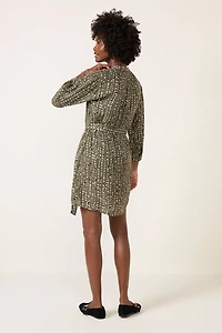 Puff Sleeve Belted Shirt Dress