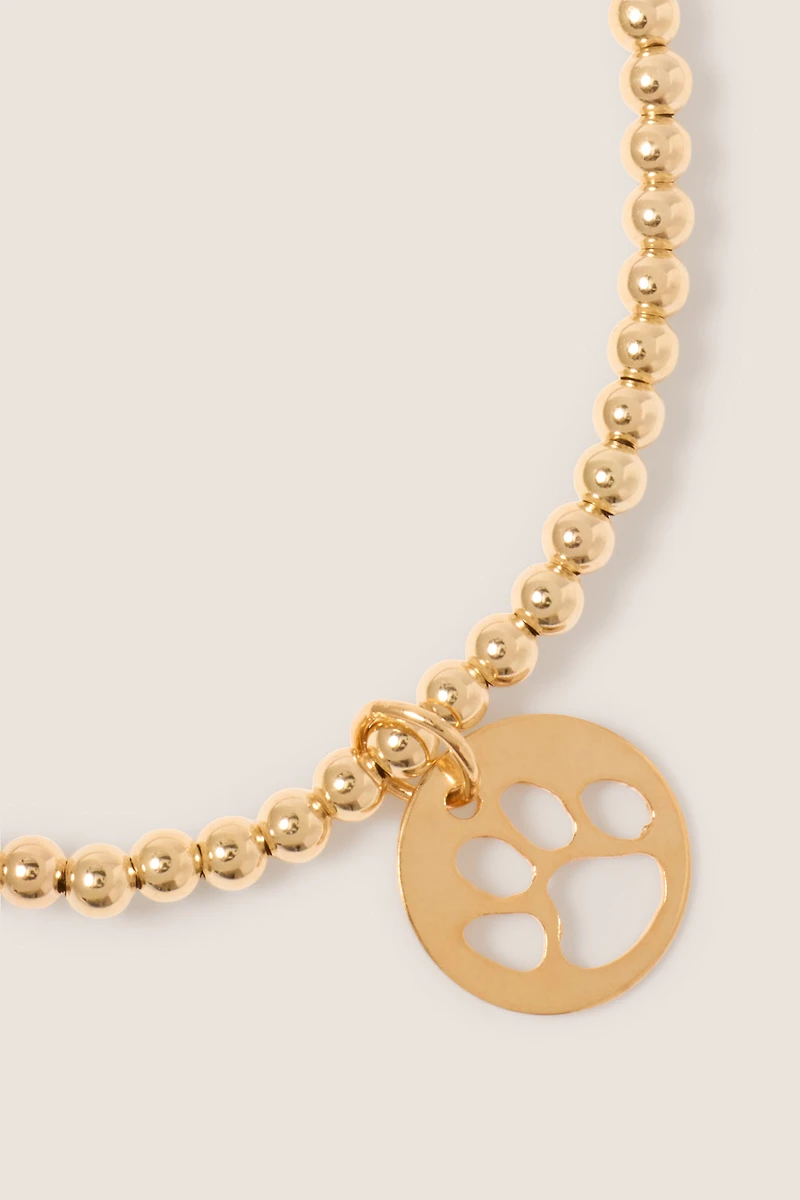 Classic Gold 3mm Bead Bracelet - Paw Print Gold Disk