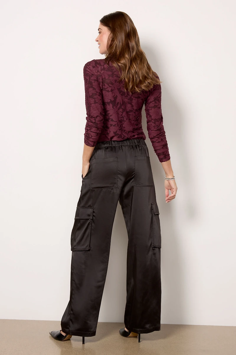 Satin Cargo Wide Leg