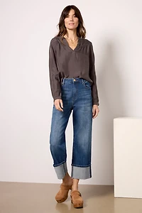 Long Sleeve Shirred Blouse