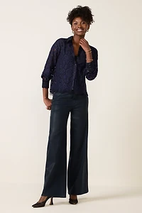 Lace Contrast Button Down