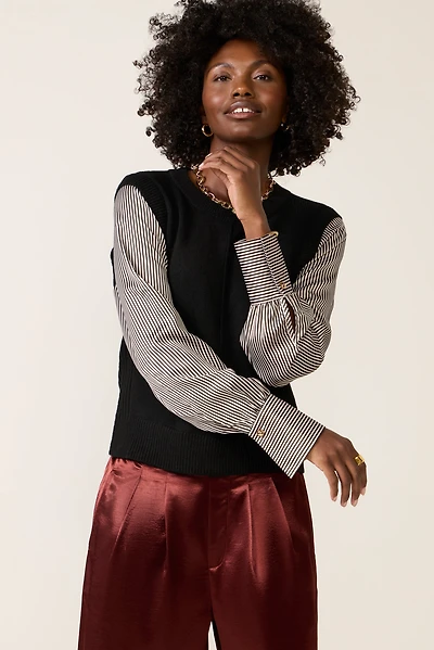 Dana Satin Sleeve Twofer Sweater