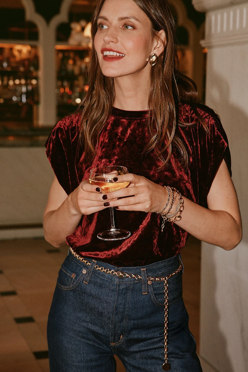 Acacia Velvet Shirred Shoulder Tee