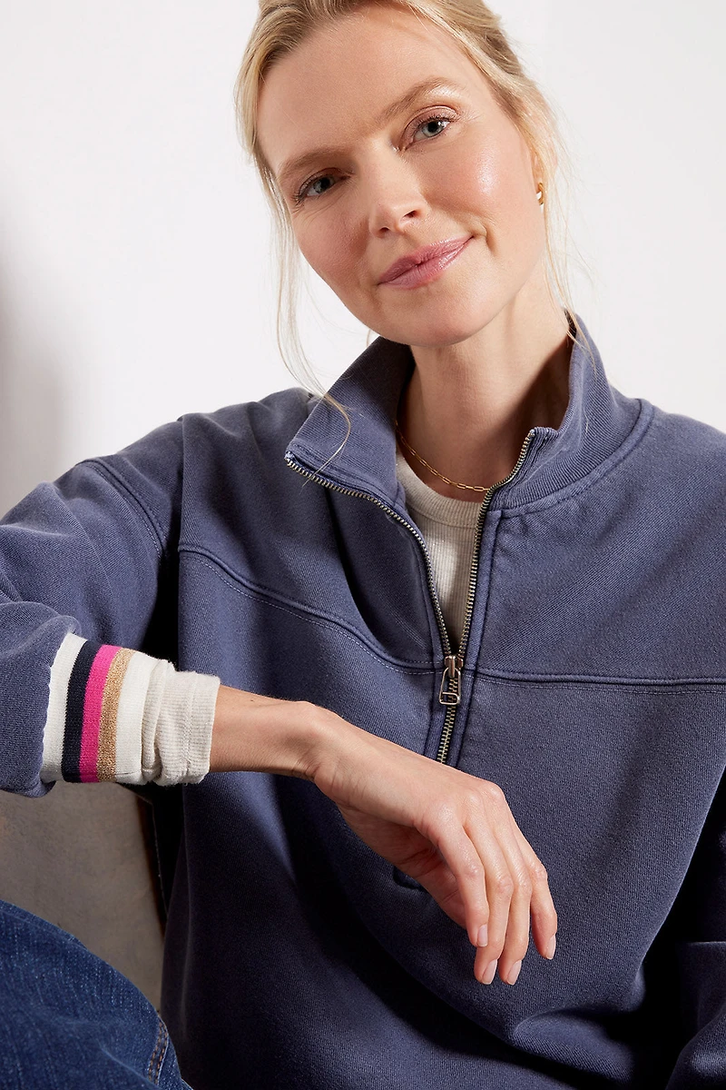 Stripe Rib Half Zip Pullover