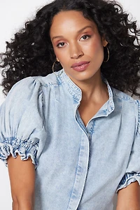 Pleated Puff Sleeve Top