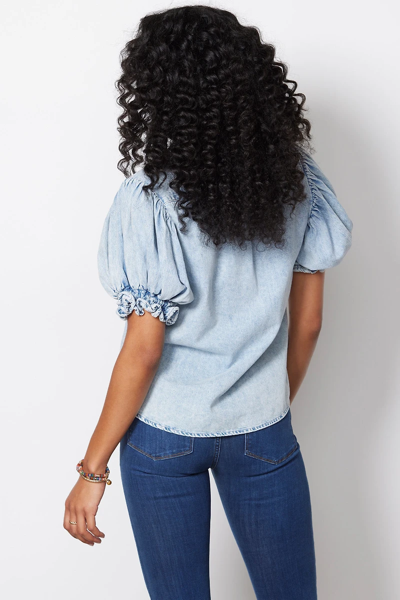 Pleated Puff Sleeve Top