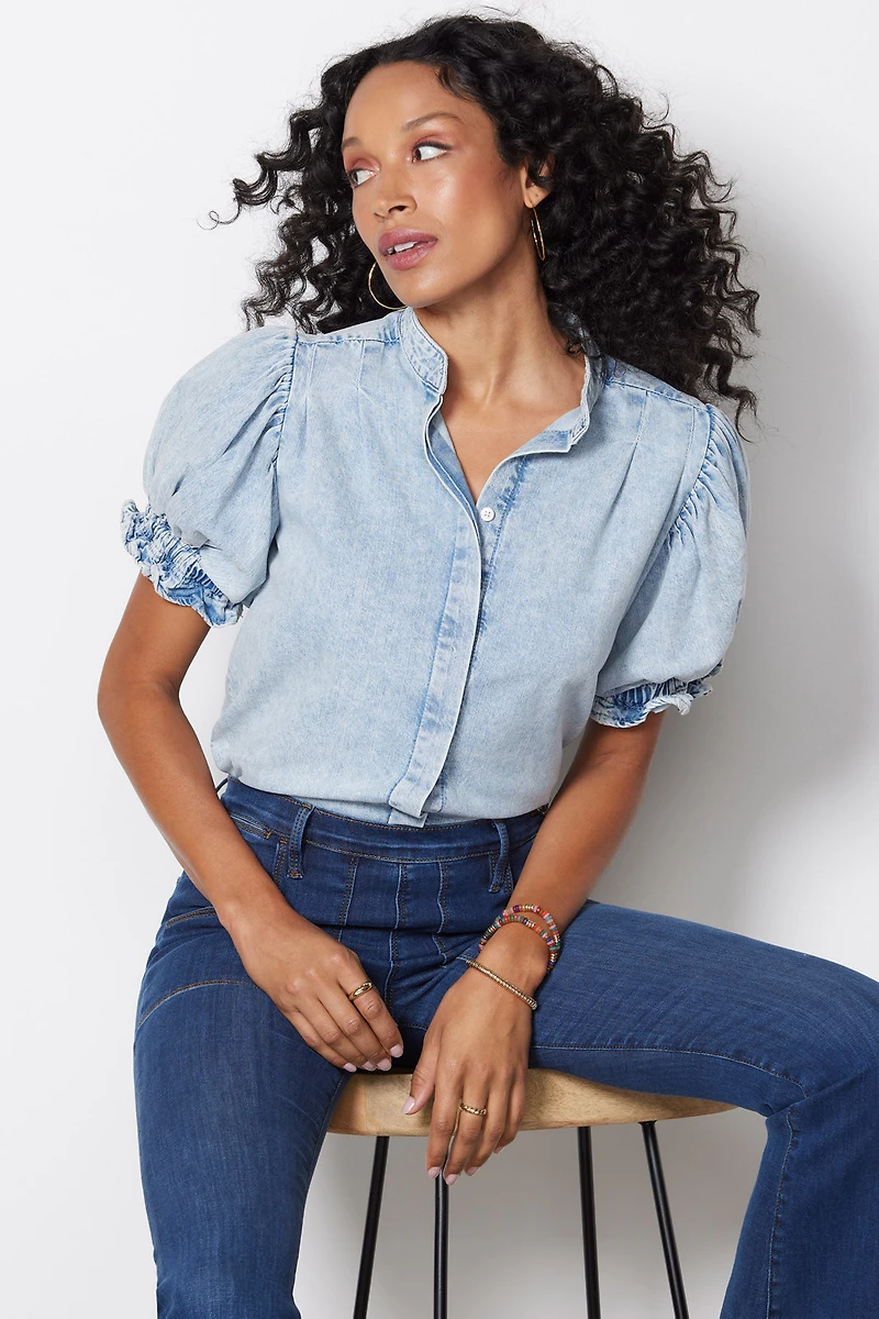 Pleated Puff Sleeve Top