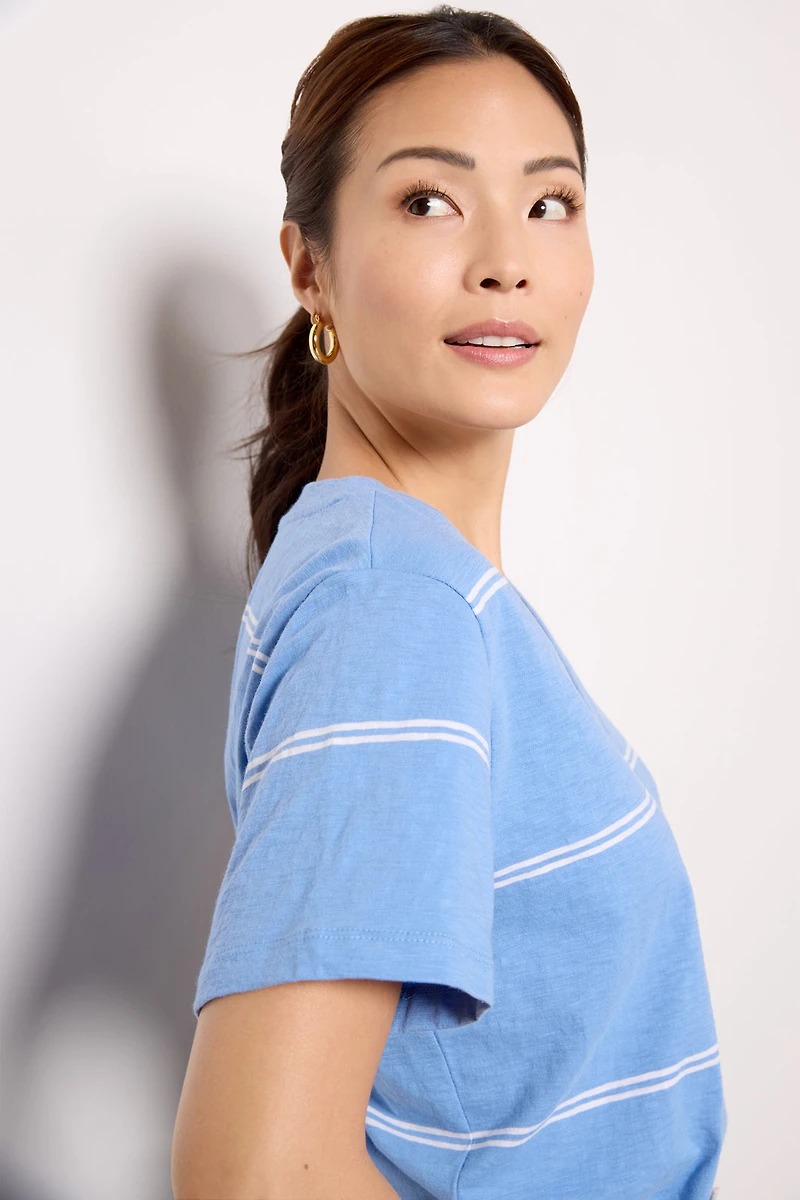 Girlfriend Twin Stripe V Neck