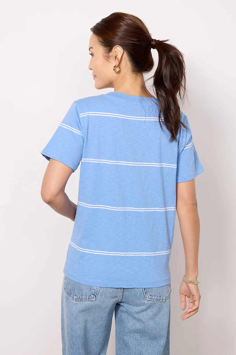 Girlfriend Twin Stripe V Neck