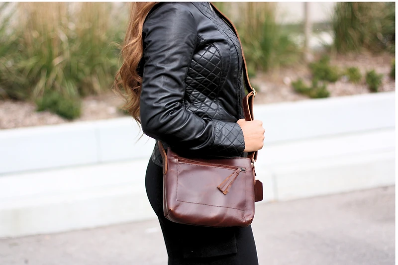 Nancy Collar - Womens Black Diamond Stitch Leather Jacket