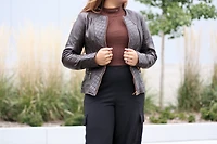 Nancy Collar - Womens Brown Diamond Stitch Leather Jacket