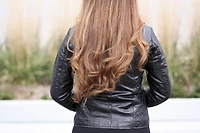 Nancy Collar - Womens Black Diamond Stitch Leather Jacket