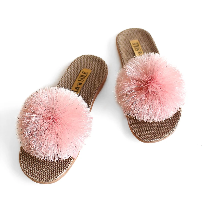 Sandales à pompon - Rose