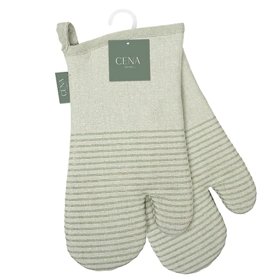 Paire de mitaines de four - Rayures vertes sauge