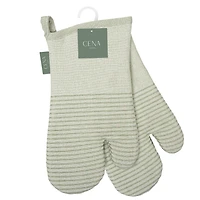 Pair of oven mitts - Sage green stripes
