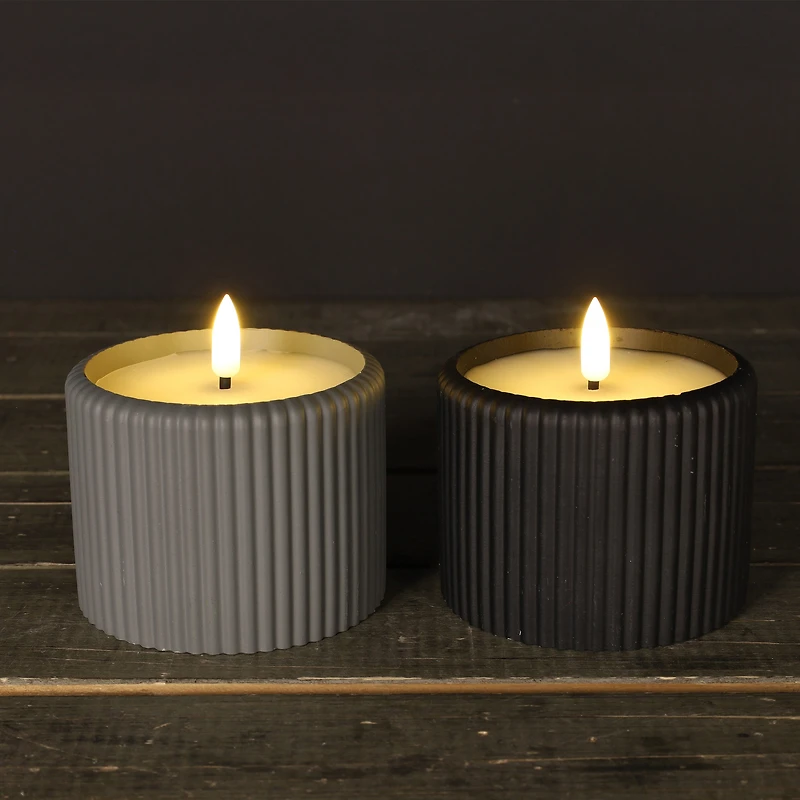 Chandelle en ciment grise - Flamme LED