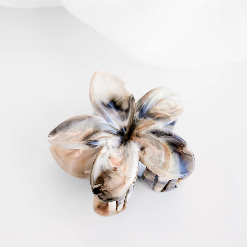 Grande pince à cheveux - Fleur marbrée brune