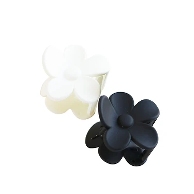 2 pinces à cheveux - Fleurs noires & blanches