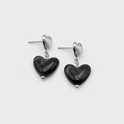 Boucles d’oreilles argents - Cœur noir