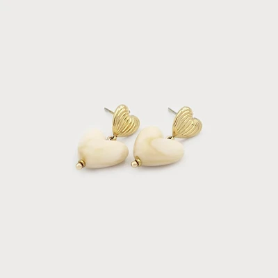Boucles d’oreilles dorés - Cœur crème