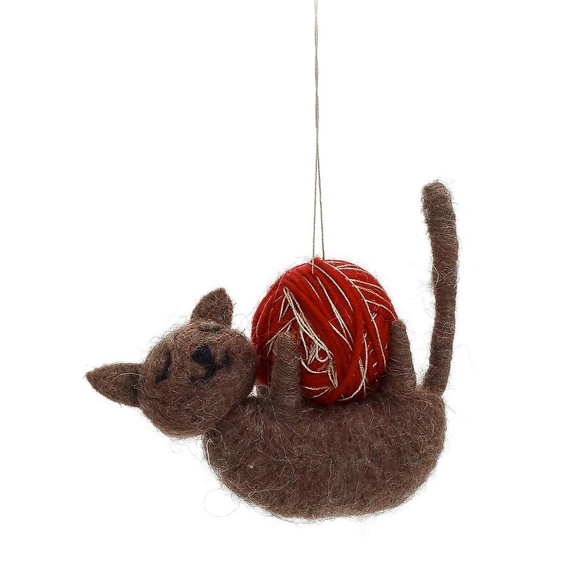 Brown cat ornament - Wool ball