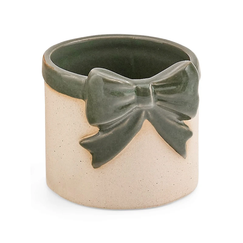 Pot en céramique beige - Boucle verte