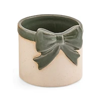 Pot en céramique beige - Boucle verte