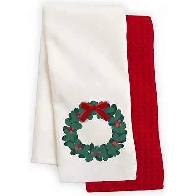 Serviettes de cuisine (2) - Couronne de Noël