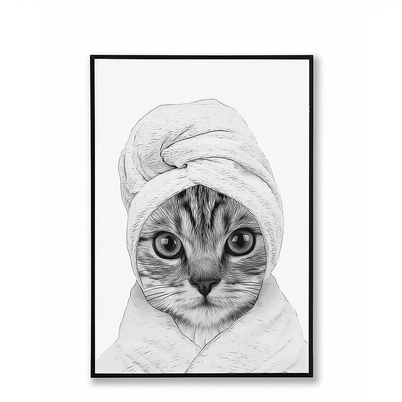 Black & white frame - Cat with towel